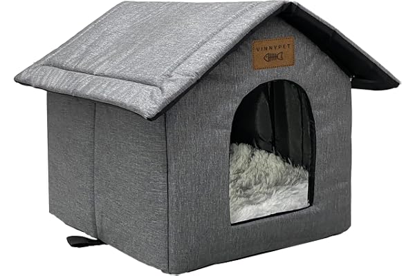 Vinnypet Niche d'extérieur pour Chat Maison avec Coussin en Peluche Résistante à l'hiver Imperméable Maison Pliante Portable pour Chats Sauvages pour Animaux Domestiques Errants 40x35x40cm