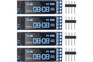 AOICRIE 4pcs I2C OLED Display Module 0.91 Inch I2C OLED Display Module 128X32 Screen Driver DC 3.3V~5V for Arduino (Blue)