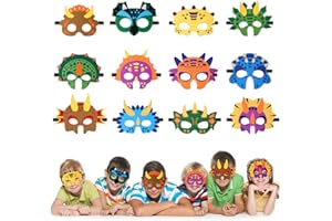 URAQT Dinosaurier Masken, 12 Stück Dino Filz Masken, Cosplay Kindermasken für Mädchen Jungen, Partymasken zum Halloween Kindergeburtstag Karneval