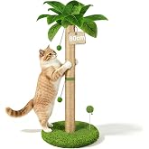 HOMYHANDS Cat Scratching Post, 82 cm Height Scratching Tree with Premium Sisal Rope, Two Interactive Hanging Balls and Spring