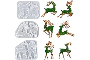 Bekecidi 3 PCS Christmas Resin Moulds, Elk Shape Silicone Moulds Epoxy Resin Crafts Casting Mold DIY Silicone Pendant Mold for Christmas Tree Keychain Home Decor Crafts Gifts