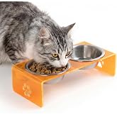 GOBYPET &Ccedil;ift Hazneli Pleksi Kedi ve K&ouml;pek Mama Kabı, Y&uuml;kseltilmiş Seramik Mama ve Su Kabı, Ergonomik Tasarım, Kolay Temizlene