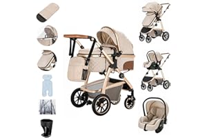Zkiprm Carrito bebé 3 en 1 Sistema de Viaje con Silla de Coche y Capazo - Plegado Rápido, Chasis de Aluminio, Asa Ajustable en Altura, Ruedas PU con Doble Amortiguación, Mosquitera, Funda de Lluvia
