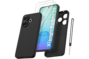 Qasyfanc Funda Compatible con Xiaomi Redmi 13 / Poco M6 4G con Protección de La Cámara y 2 Piezas Cristal Templado, Carcasa Suave TPU Silicona con Tapete de Microfibra Anti-Rasguño, Negro