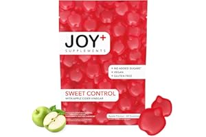 JOY+ - SWEET CONTROL - Gominolas para el Control de Glucosa con Vinagre de Manzana, Cromo, Ácido Fólico, Vitaminas B6 y B12. Sabor Manzana. 60 Gummies. Sin Azúcares añadidos