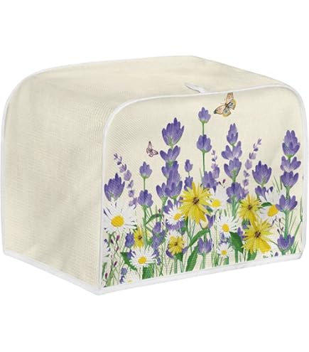 Poceacles Daisy Bees Designs Black Toaster Cover For Kitchen Office, 4 Slice Toaster Cover Appliance Cover Toaster Dust & Fingerprint Protection Machine Washable, M