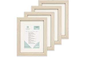 ENMARKALIA Marco de fotos (pack x4), madera clara, tamaño 20x25 cm con paspartú de 15x20 cm, soporte de pie, colagador horizontal y vertical para montaje en pared, moldura de 18x18mm y cristal , X4 Uds