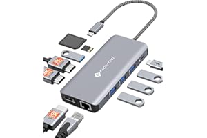 NOVOO 11 in 1 Stacja dokująca, Hub USB C 4K @ 60Hz, potrójny wyświetlacz USB C hub 2 Adapter HDMI 4K Multiport Hub do laptopa USB C do Ethernet Display Port 100W PD SD/TF 4 USB do Dell HP Surface