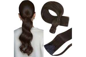 ‎HETTO Hetto Real Hair Braid Extensions, Brown Real Hair Ponytail Extensions, Remy Real Hair Ponytail Extensions, Darkest Brown #2, 70 g, 35 cm