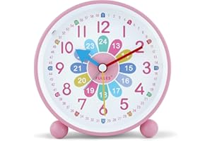 ‎LAFOCUSE Lafocuse Kinderwecker Rosa ohne Ticken, Metall Lernwecker Einfach zu Lesen, Kinderuhr Lautlos mit Nachtlicht, Bunte Analog Wecker für Jungen und Mädchen Kinderzimmer 10.5cm