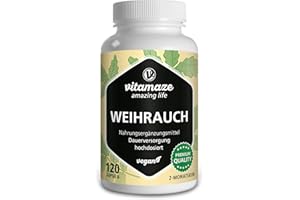 ‎VITAMAZE - AMAZING LIFE Weihrauch Kapseln hochdosiert & vegan, 900 mg Extrakt pro Tagesdosis, 85% Boswellia-Säure, 100% indischer Boswelia Serrata, 120 Kapseln für 2 Monate, Ohne Zusätze, Made in Germany