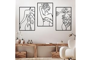 RAINPOP 3 Stück 35*25cm Wanddeko aus Metall, Wasserfest Wandschmuck, Wandskulpturen zum Aufhängen, Moderne Wanddeko Metall, Wohnzimmer Deko, Minimalistische Wandkunst Abstrakte Frau Hausdeko (Blume)