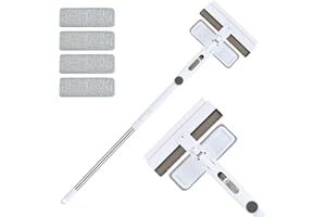 Ecofocet Telescopico Lava Vetri Finestre – Spazzola con Spray e Vaschetta Raccogli Acqua Integrata, Lavavetri Professionale in Silicone con 5 Panni in Microfibra