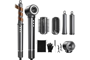 Uwithm Airstyler 5 in 1, 110000 U/min Ionen Föhn mit 2 Größe Lockenstab Automatisch, Volumenbürste, Haarglätter Bürste, Multifunktionaler Hairstyler zum Schnelltrocknend, Macht Haar Glatt und Glänzend
