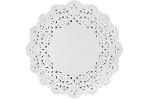 Cuayaes 100Pcs Disposable Lace Doilies Paper, White Lace Round Paper Doilies Cake Packaging Pads, Decoration Weddings Table Settings Placemats Pad for Party/Gift/Cake Crafts/Home (10.5in/26.7cm)