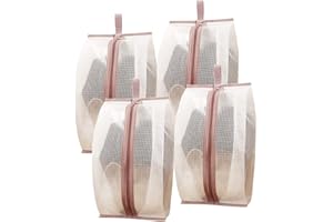 Veki Clear Waterproof Shoe Storage Bag for Travel and Daily Use Large Foldable Transparent Shoes Storage Packing Organizers Pouch with Zipper and Rope for Men Women (4Pack, Pink)
