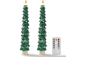 DA BY Bougies de sapin de Noël entourées de guirlandes lumineuses LED sans flamme avec télécommande et fonction minuteur Vert