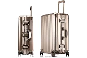 yuweijie Valigia grande con coque in alluminio 100% puro. Valigia Trolley con 4 Ruote Doppie Girevoli e Lucchetto TSA Integrato(XL,Titangold)