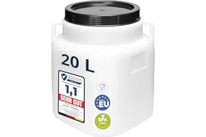 Garronda 20 Liter BPA-freies quadratisches Fass und Futtertonne Weithalsfass Wassertank und Behälter mit Deckel für Sauerkraut sowie Surfass Pökelfass für Fleisch GD-0088, Weiß