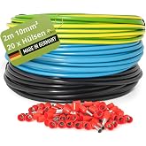 INVOLT H07V-K 10 mm&sup2; Wiring Cable 2 m Black/Blue/Green/Yellow | Single wires in black, blue, green and yellow, VDE certified,