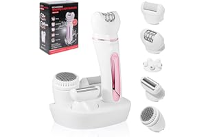 Journeyside Epilierer Damen, 5 in 1 Epiliergerät Damen Kabellos, Lady Shaver, Epiliergerät für Langanhaltende, Rasier- und FaceSpa Gesichtsepilierer, Wet & Dry, mit Licht LED