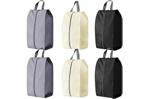 GYTFOG 6 Pcs Oxford Shoe Storage Bags with Durable Zipper, Shoe Bags for Travel, Large Travel Shoe Bag for Sports Shoes, Gym Essentials, and Daily Organization (Black Grey Beige)