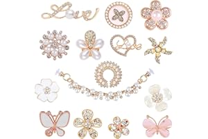 VEGCOO 15 Pcs Shoe Charms for Clog Shoes, Metal Bling Crystal Rhinestone Clog Sandals Decorations Charms, Shining Shoe Decoration Charms for Women Girls Birthday Christmas Party Gifts