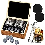 TOPSEAS Whisky Stones Set di Regalo,Bicchieri di Whisky Set,8 Cubetti di Ghiaccio Riutilizzabili + 2 Bicchieri da Whiskey + 2
