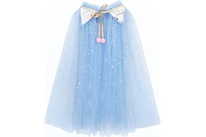 PHOGARY Mantello Principessa Bambina, Mantello Della Principessa Accessorio Accessorio Scialle Cape Ragazze da Carnevale Principessa Cosplay Costume Travestimento Compleanno Halloween Feste (Azzurro, M)