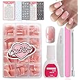 French False Nails Kit, 240Pcs Square Press On Nails with Stickers, French Tip False Nails With Glue Acrylic Fake Nails 12 Sizes Stick On Nails For Women Gift for Girls (Long Square-2)