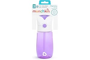 Munchkin Flip & Go Toddler Water Bottle with Straw | Toddler Sippy Cup 12oz/355ml | No-Spill Design | Children and Baby Bottles for Girls and Boys 18m+ | Durable Material | Purple