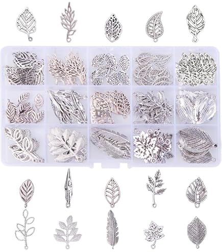 SUNNYCLUE 1 Boîte 100 Pièces 2 Couleurs Feuilles Breloques Argent Acier Inoxydable Feuille Breloque En Vrac Printemps Plante Or Automne Petit Arbre Breloque Pour La Fabrication De Bijoux Breloques Fou