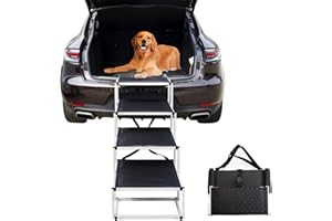 ‎BOUNABAY Bounabay hundetreppe große Hunde - Hundetreppe Auto 4 Stufen - Klappbare Aluminium Hundetreppe Ultra-Leicht - Hochwertige Autotreppe für Hunde bis 75kg
