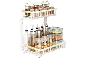 JOUING Organizer Sottolavello a 2 Livelli Regolabile in Altezza Organizzatore Sotto Lavello Metallo Scorrevoli Cassetti Scaffale Estraibile per Cucina Bagno (Bianco, confezione da 1)
