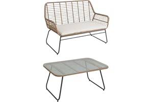 HAPPY GARDEN Conjunto de jardín MARÉ en Resina Trenzada 4 plazas Cojines Crema