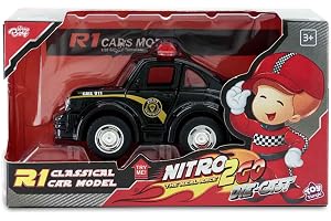Nitro2Go Die-Cast R1 Classical Police Car Black 1:38 Scale Alloy Pull Back Toy Vehicle with Lights, Sound, Openable Doors, Classic Realistic Design, Battery Powered, Ages 3+ Boys Girls