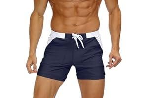 KEFITEVD Men's Quick Dry Swimming Shorts Beach Short Board Spa Trunks Stretchy Gym Shorts Briefs with Adjustable Drawstring YK016