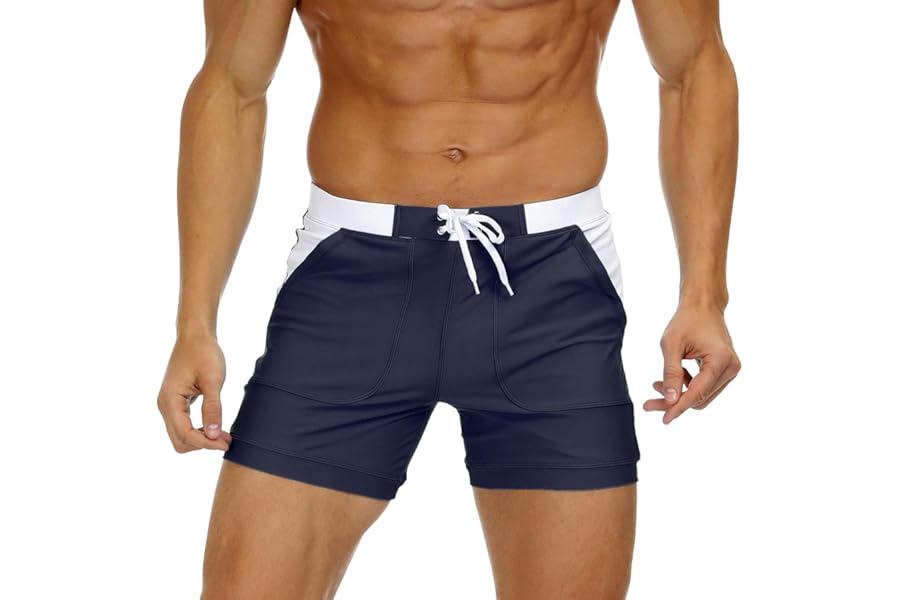 KEFITEVD Men's Quick Dry Swimming Shorts Beach Short Board Spa Trunks Stretchy Gym Shorts Briefs with Adjustable Drawstring YK016