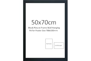DECORO 50x70cm Black Poster Frame - 500 x 700mm Wooden Frames - Large Black Picture Frames - Perfect For Jigsaw puzzles Black Frame