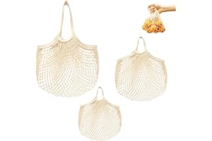 agogue 3 pezzi in tre misure (grande, media, piccola), rete per la spesa, riutilizzabile, corda di cotone, lavabile, borsa per la spesa e per la conservazione di frutta e verdura, beige