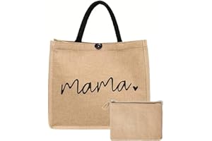 DIDART HANDMADE Bolso de Paja para Mujer y Neceser de yute a juego.Regalo mamá, con Asa, Cremallera y Departamentos Interiores, Bolso Bandolera de Verano Boho, Ideal para Mamás Primerizas. Regalo personalizado mamá.