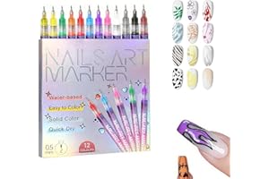 GRXMAEAT Nail Art Pens, Nail Art Markers for Gel Nails 12 Colors Nail Art Pens Set, Quick-Dry Gel Nail Markers, 3D Polish Pens for Graffiti, Dotting, Liner & Painting, DIY Nails Art Tool (1 Set)