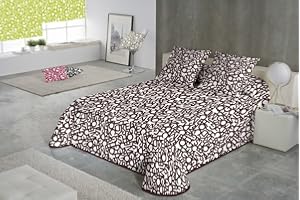 SABANALIA - Colcha Estampada Letras (Disponible en Varios tamaños y Colores) - Cama de 105-200 x 280 cm, Chocolate