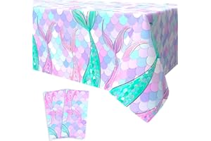 ‎XINVERY Xinvery Meerjungfrau Tischdecke, Violett Meerjungfrau Party Tischdecke Rechteckige Plastik Meerjungfrau Thema Geburtstag Party Dekoration für Kinder Mädchen Jungen 2PCS 137 x 274cm