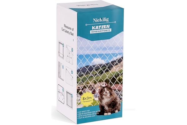 NieKilig Filet de Balcon Protection sans Perçage, 8x3m Filet de Protection Chat Transparent pour Sécuriser Les Balcons, Terrasses, Fenêtres, Lucarnes et Portes