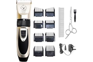 HOMENED Pet Dog Grooming Clippers, Rechargeable Low Noise Cordless Pet Clippers,Professional Dog Hair Trimmer Grooming Kit Dog Shaver with 8 Comb, Quiet Electric Cat Shears for All Pets