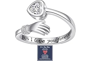 RANKEEF Sterling Silver Hug Rings for Women Engraved Words Hands Hug Open Ring Adjustable Love Heart Thumb Rings Promise Ring for Her Gift for Girlfriend Mum Daughter Friend