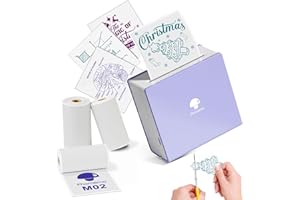 Phomemo M02 Mini Thermal Printer with 3 Rolls Refill,Wireless Bluetooth Inkless Pocket Printer,Sticker Printer for iphone And Android,Portable Sticker Maker for Decorating,Journalling,Crafts-Purple