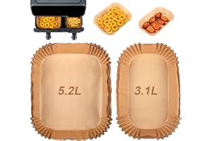 GINOYA Backpapier für Philips Dual Basket Airfryer 3000/5000 Serie(NA350/NA550) Dual Basket, Airfryer Zubehör für Tefal EY9018 Dual Easy Fry 5,2/3,1 L