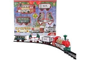 Toyland® Juego de Tren navideño Elf Express de 16 Piezas con Luces y Sonido con vagones en Movimiento - 3 diseños Diferentes